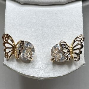 Stunning Light Gold Tone Butterfly Cubic Zirconia Stud Earrings Boho Statement